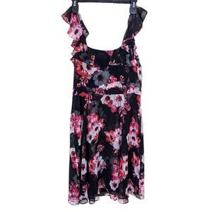 White House Black Market Sleeveless Black Floral Lined Summer Dress Size 10
